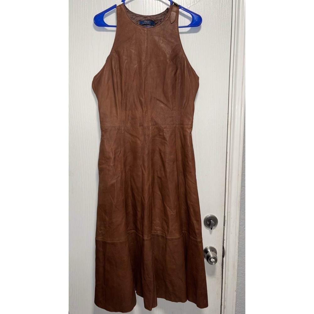 Polo Ralph Lauren Black Label Lambs Leather Tab Dress Fit Flare Size 8 NWT